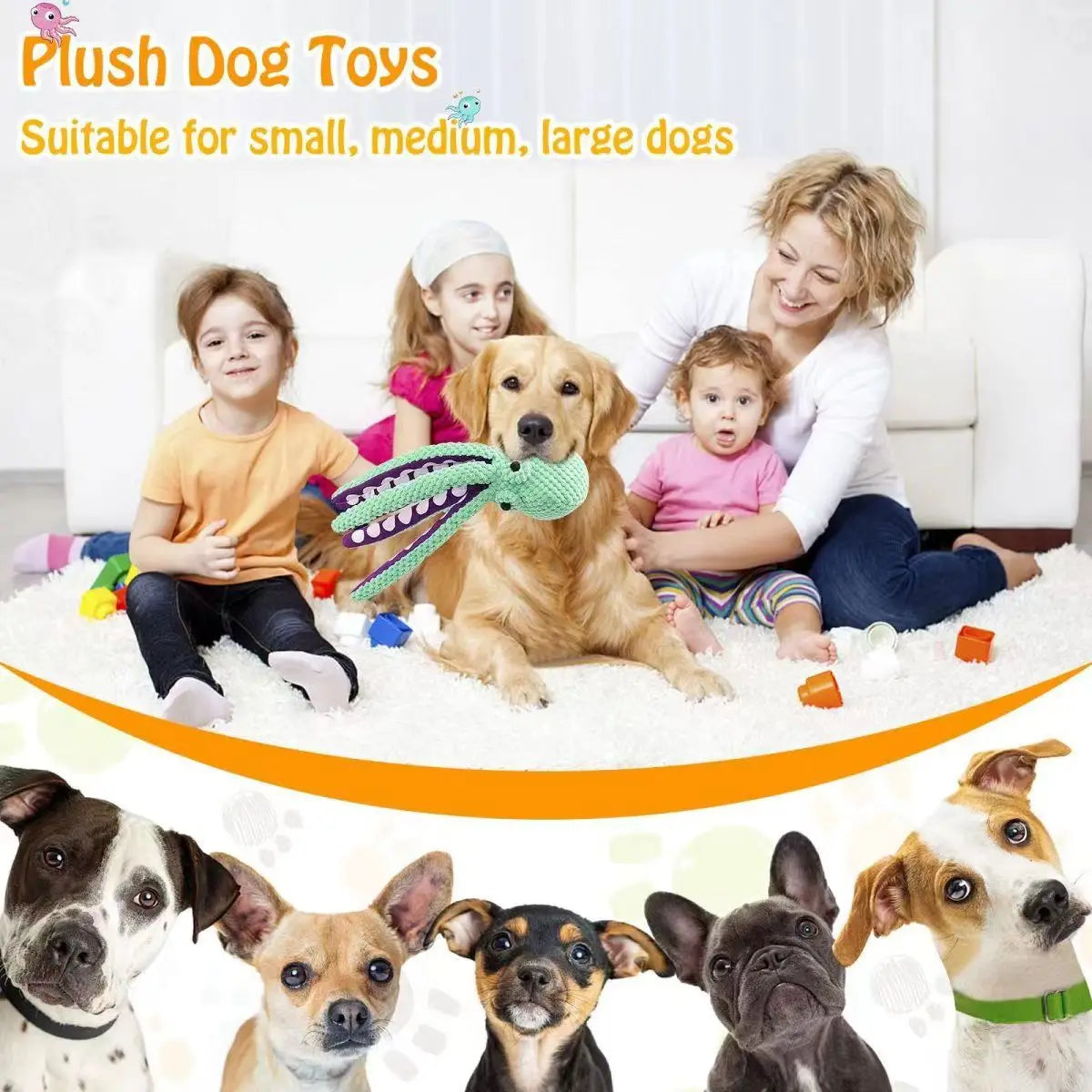 HappySnout Dog Plush Octopus Toy
